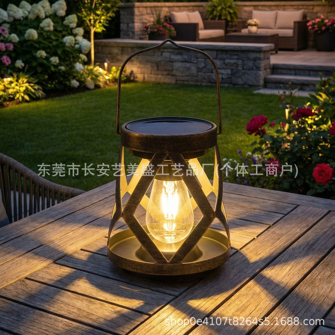 Portable Antique-Style Solar LED Lantern Pair With Built-In Solar Panel Hanging Handle And Weatherproof Metal Lattice Frame Stornfield