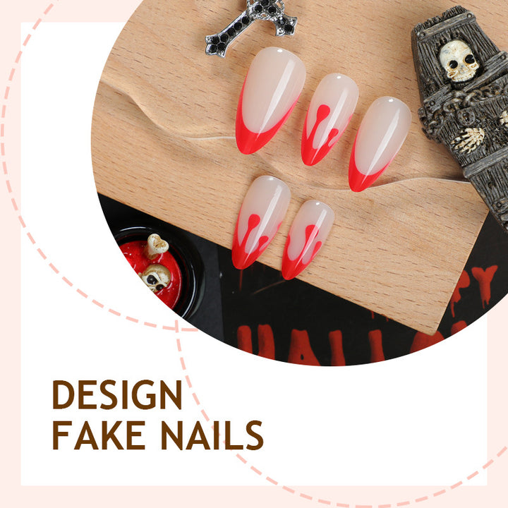 Acrylic nail set with creative red-white lacquer design Stornfield