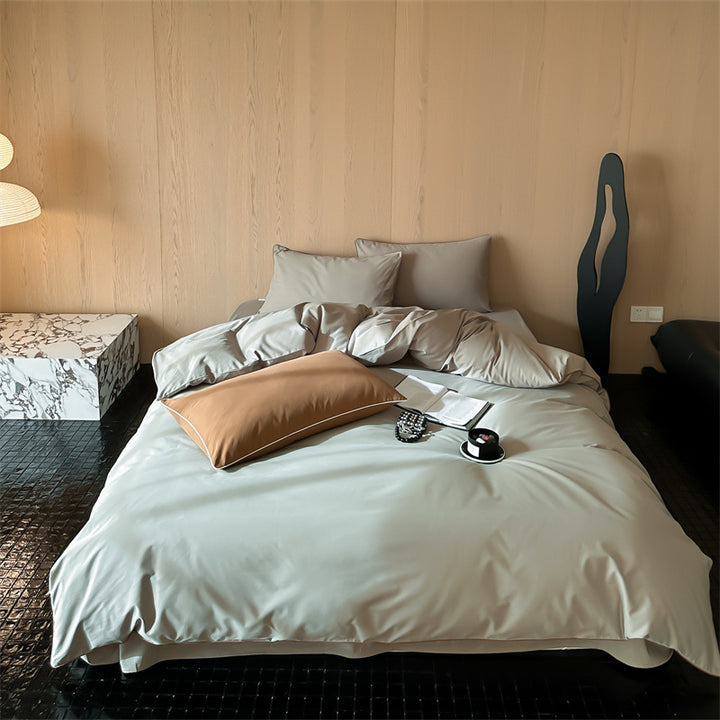 Satin bedding set with breathable cotton blend and soft-touch finish