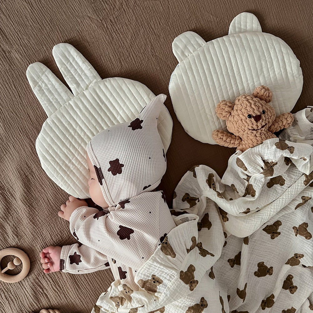 Quilted Bear-Ear Nursery Floor Cushion Pillow