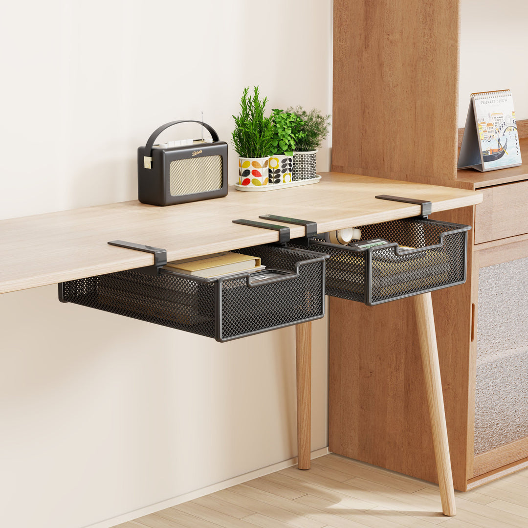 Clamp-On Under-Desk Ventilated Mesh Storage Drawer Organizer