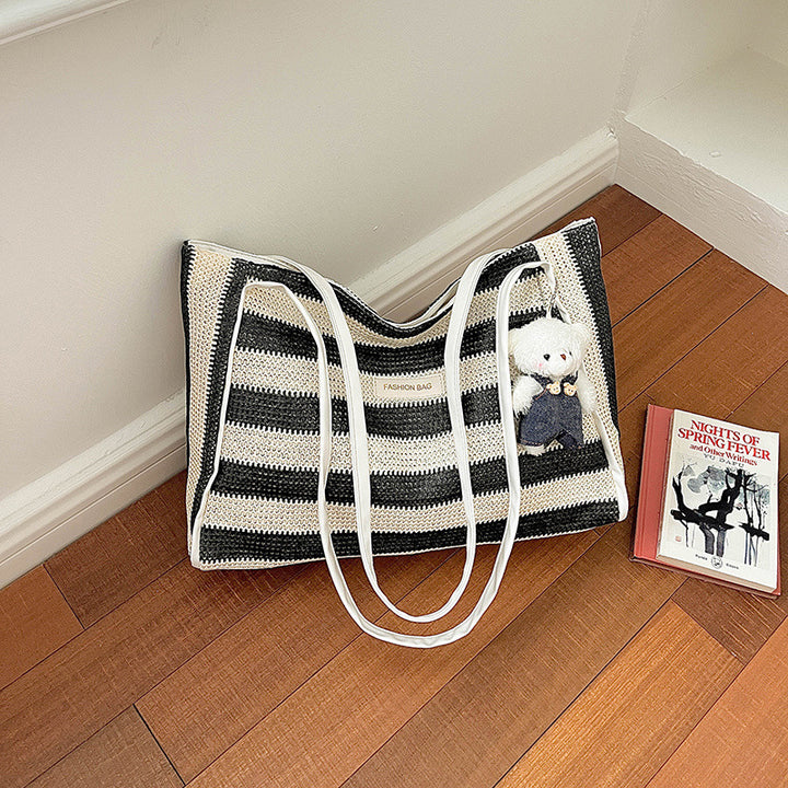 Striped Crochet Beach Tote Bag