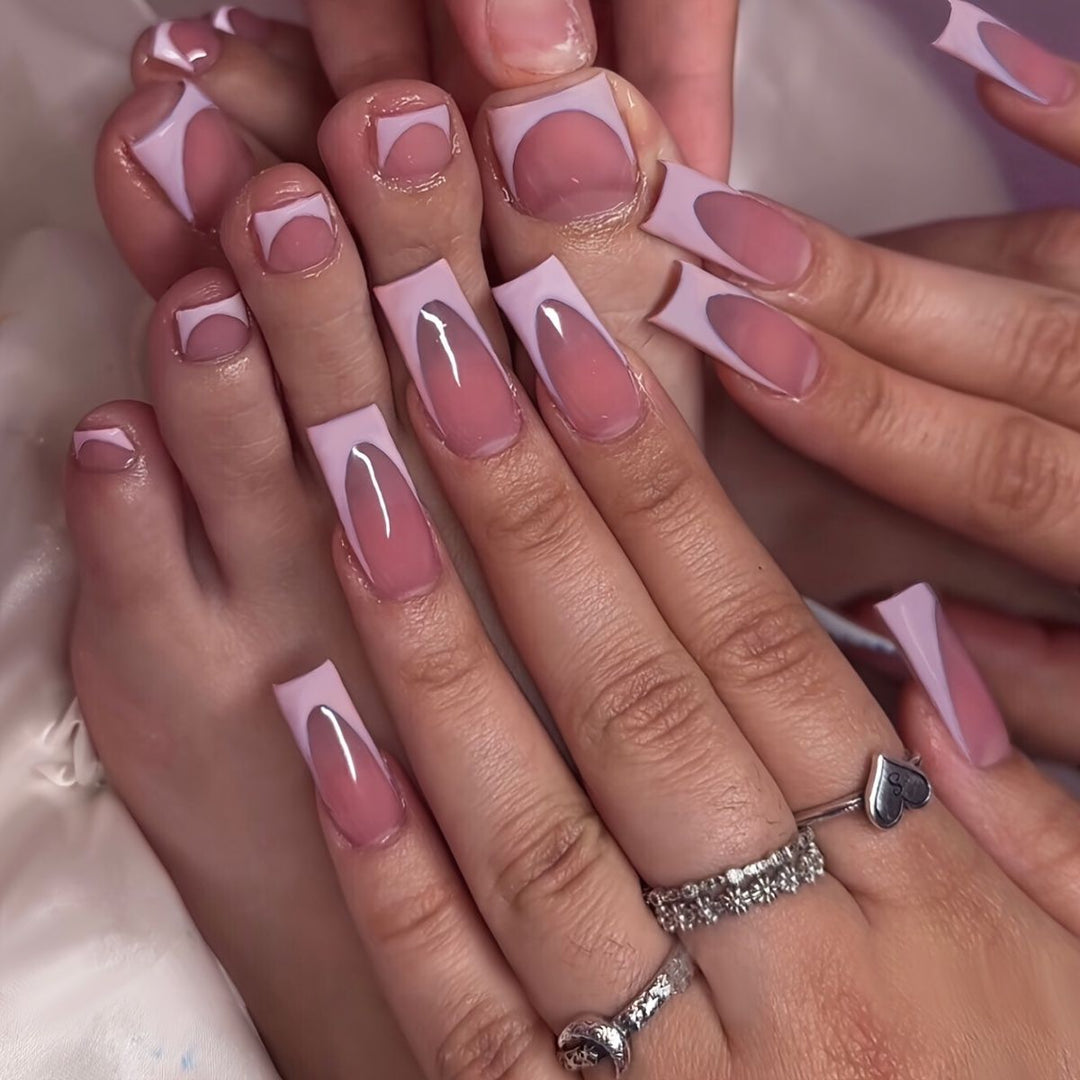 Artistic French Tip Press-On Nail Set with Transparent Design Stornfield