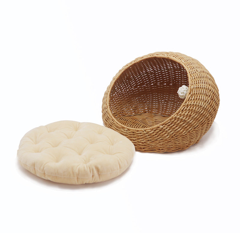 Cozy cat bed made of woven natural material Stornfield