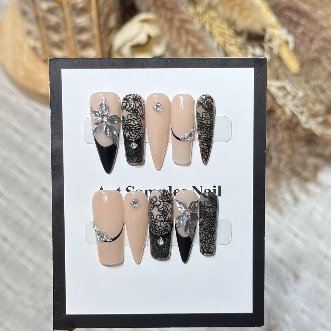 Artistic Stiletto Press-On Nail Set with Floral Accent Stornfield