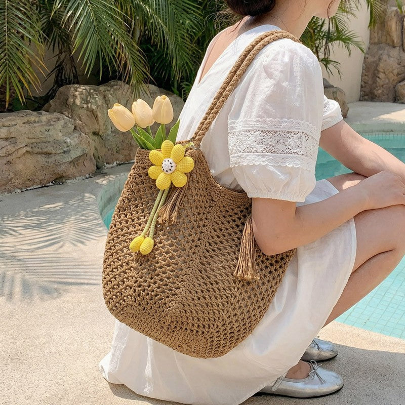 Knitted Tote Bag in Boho Style with Charming Charms Stornfield