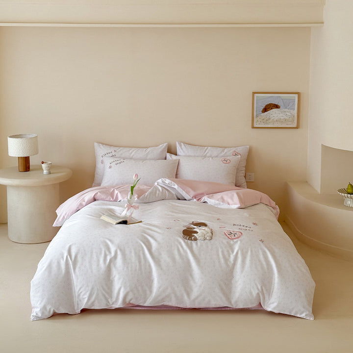 Cartoon Teddy Appliqué Cotton Sateen Duvet Cover & Sham Set