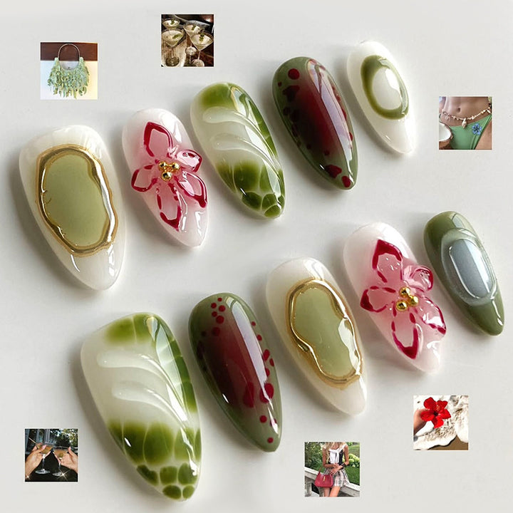 Nail art set with elegant floral and golden accents Stornfield