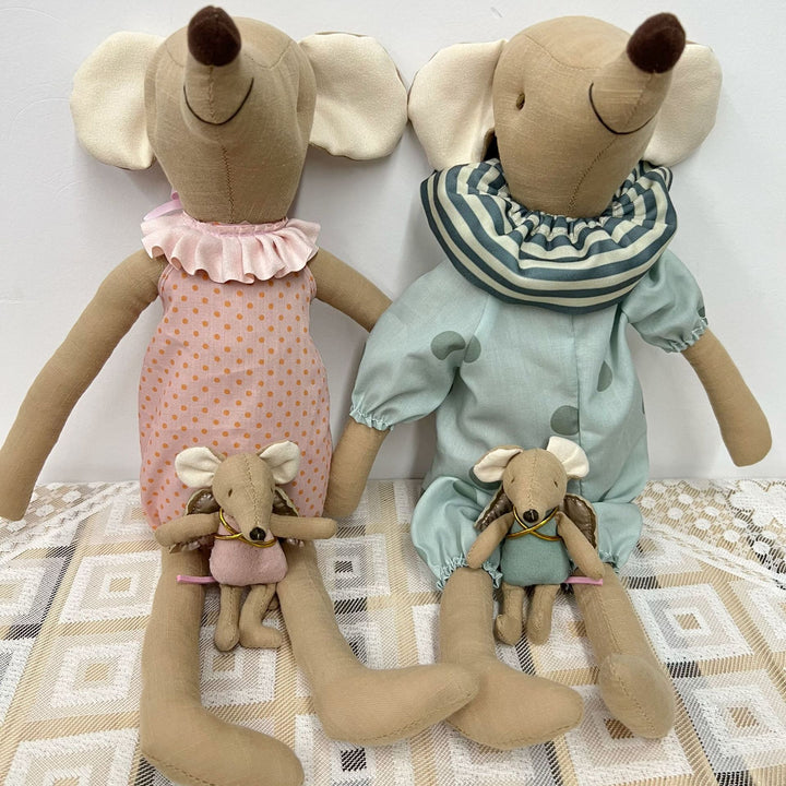 Handmade Linen Long-Limbed Bunny Doll with Embroidered Carrot Overalls