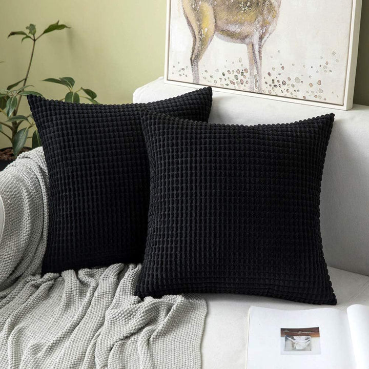 Textured Waffle-Weave Cotton Lumbar and Square Pillow Covers Set