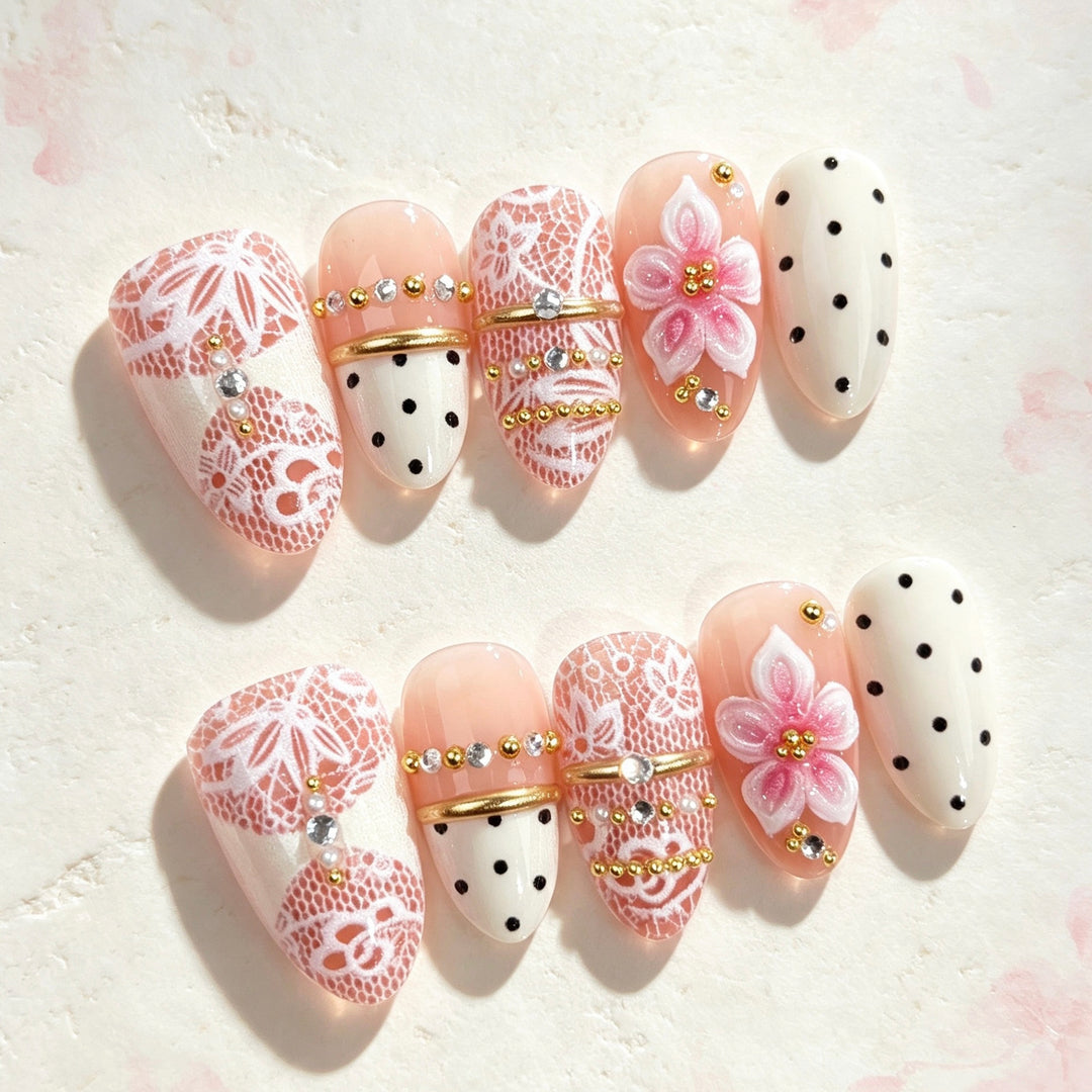 Decorative Floral and Gem-Embellished Press-On Nail Set