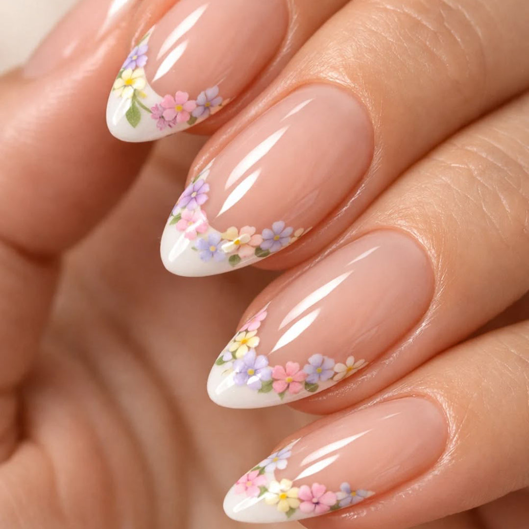 Stylish stiletto nails with floral design Stornfield