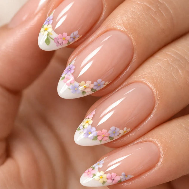 Stylish stiletto nails with floral design Stornfield