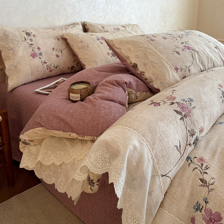 Vintage Floral Embellished Bedding Set