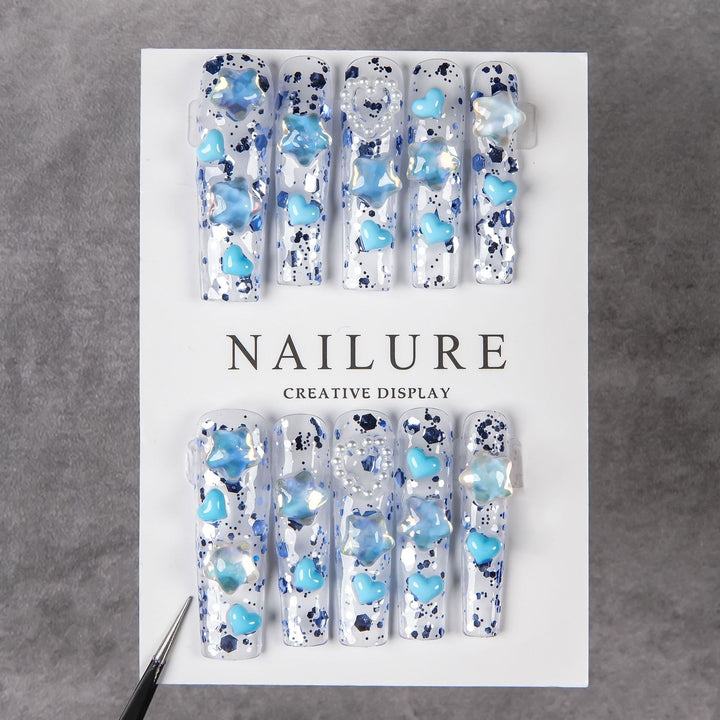 Artistic Press-On Nail Set with Heart Accents