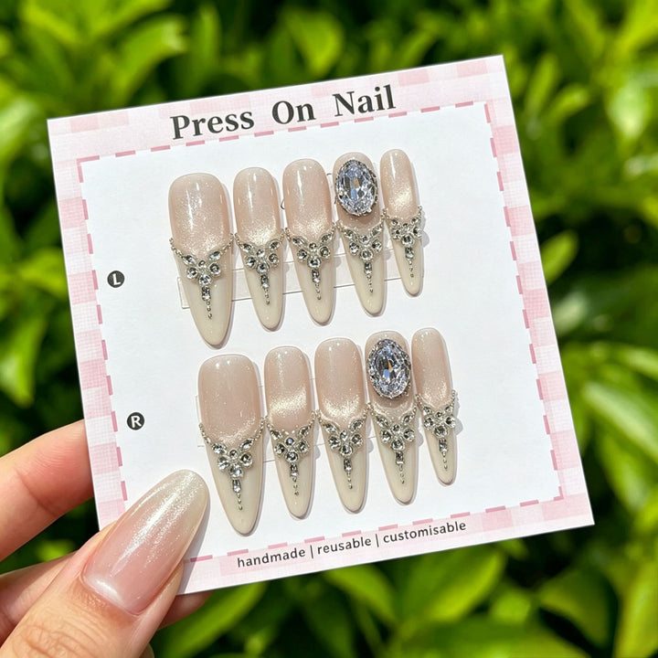 Decorative Press-On Nail Art Set with Reusable Gem Accents