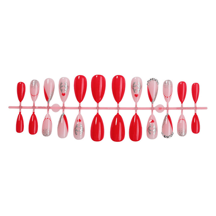 Artistic Press-On Nail Set with Heart and Glitter Accents Stornfield