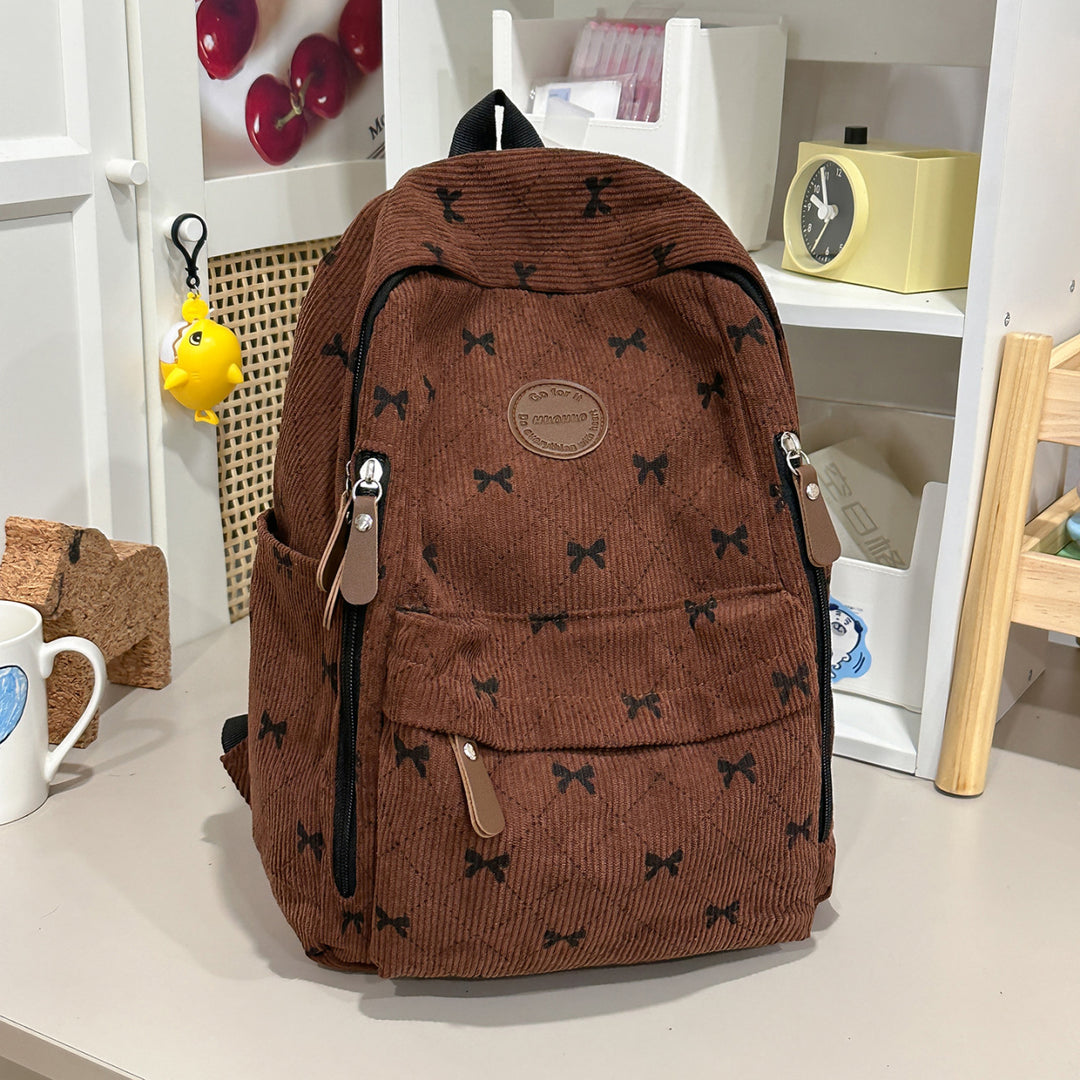 Bow-Embellished Corduroy Backpack Stornfield