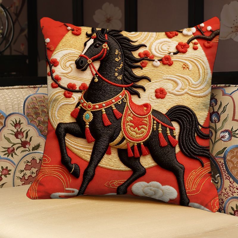 Decorative Horse Embroidered Throw Pillow