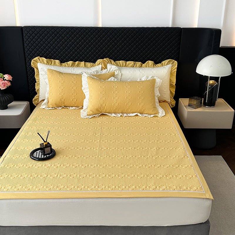 Quilted Microfiber Bedspread Set with Ruffled Pillow