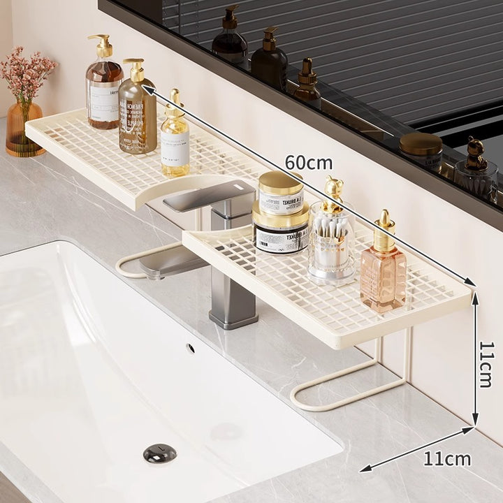 Over-Sink Countertop Vanity Shelf Organizer with Lattice Trays and U-Frame Support