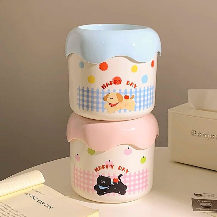 Decorative trash can with playful dog design Stornfield