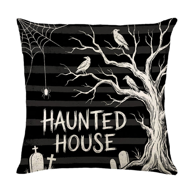 Halloween Ghost Cotton-Linen Square Throw Pillow Covers Set with Hidden Zipper