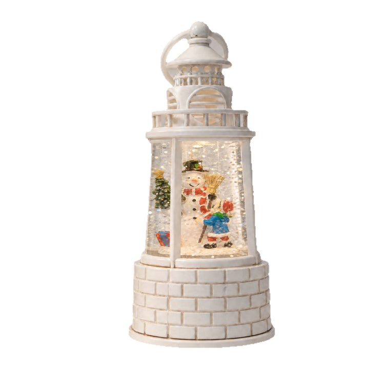 Nostalgic snow lantern with moving snowman scene Stornfield