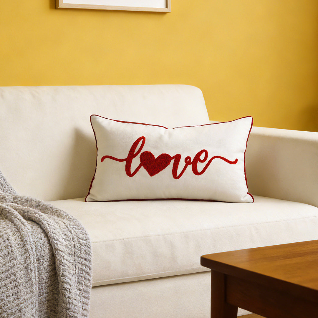 Embroidered Tufted LOVE Botanical Accent Pillow Cover