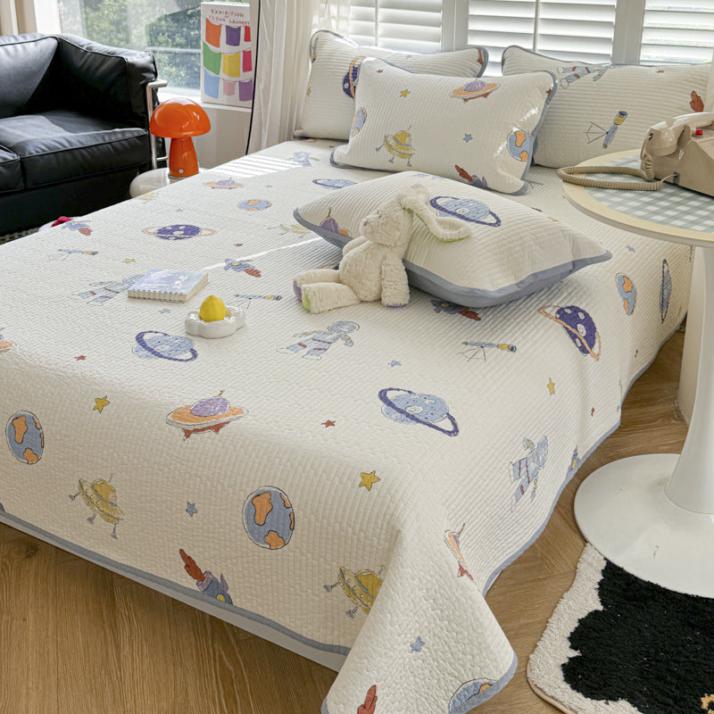 Quilted Space-Themed Bedspread Set with Pillow Shams