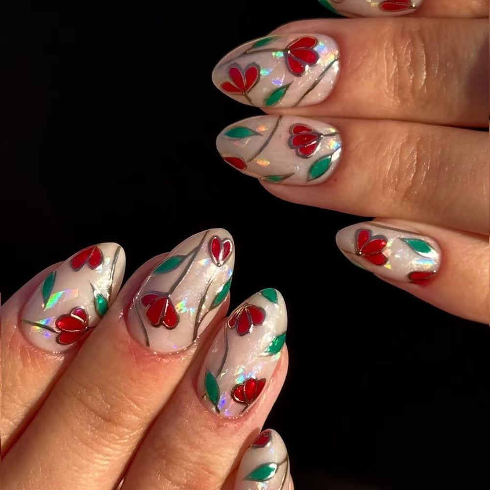 Floral-Designed Press-On Nails Stornfield