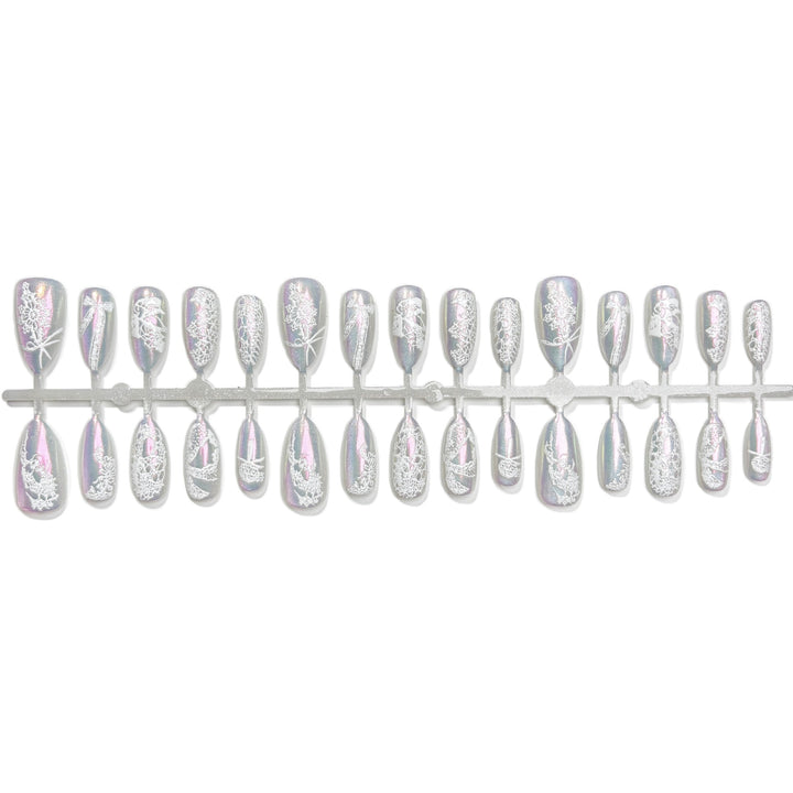 Press-On Nail Art Collection with Holographic Lace Design