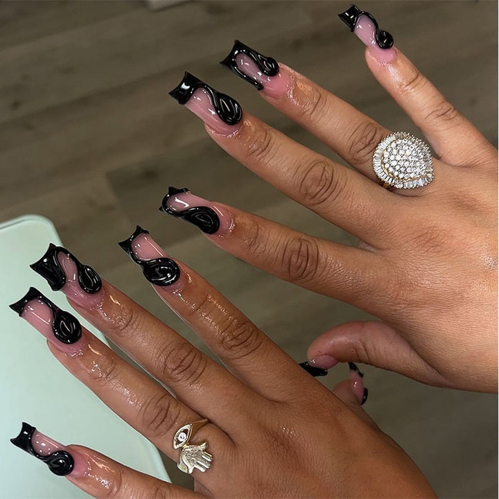 Artistic Gel Press-On Nail Set with Dripping Design Stornfield