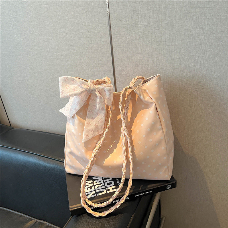 Playful Bow-Accent Polka Dot Tote Bag