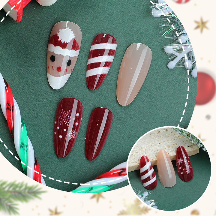 Festive Holiday-Themed Press-On Nail Art Set 1790738334