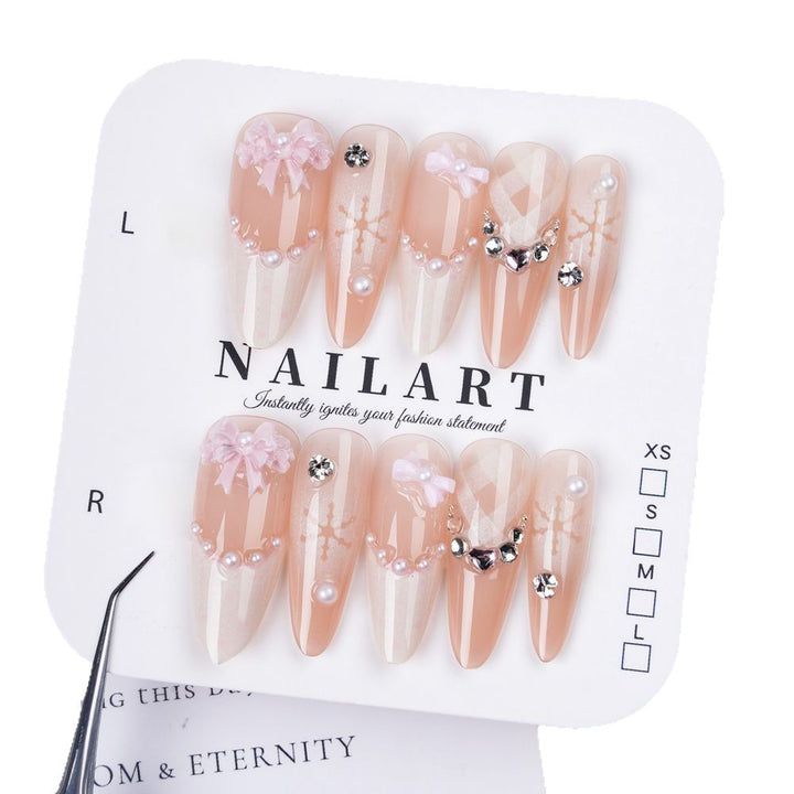 Decorative Press-On Nail Set with Floral and Gemstone Accents Stornfield
