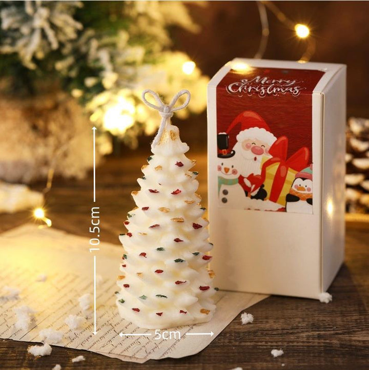 Hand-Poured Mini Christmas Tree Decorative Wax Candle with Hanging Loop and Multicolor Embellishments