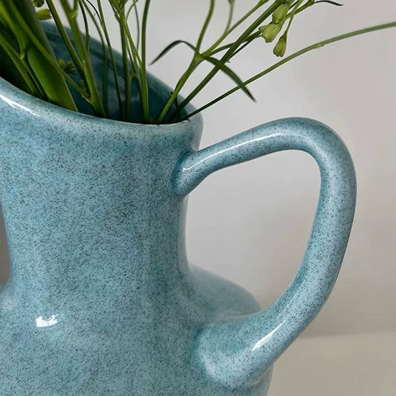 Decorative Ceramic Pitcher-Style Tabletop Vase with Handle and Pour Spout
