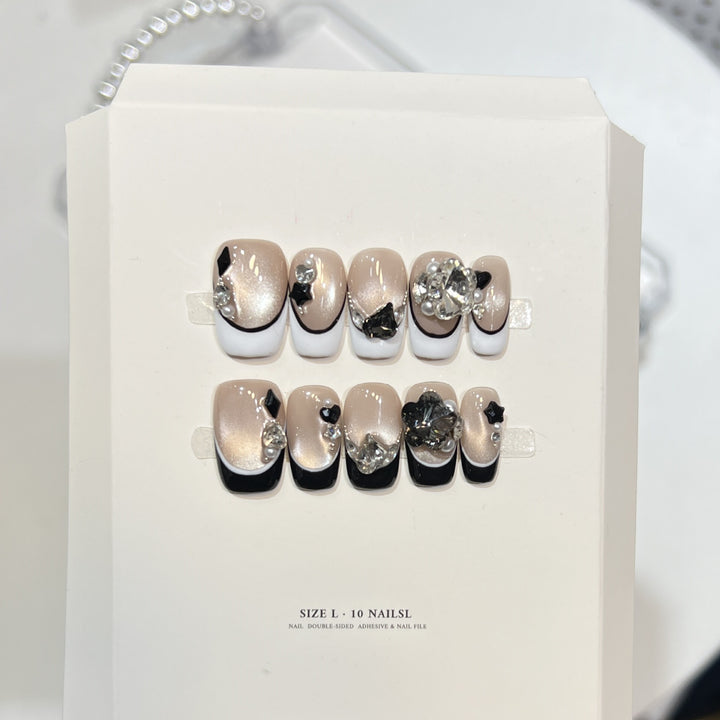 Decorative Press-On Nails with Elegant Gemstone Accents Stornfield