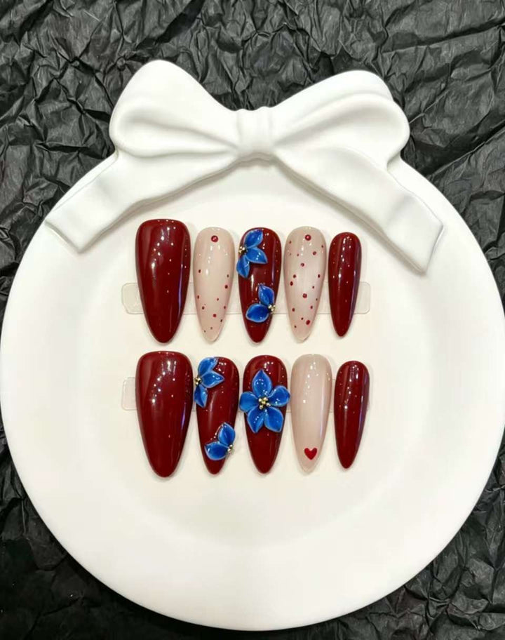 Decorative Press-On Nail Art Set with Floral and Whimsical Designs