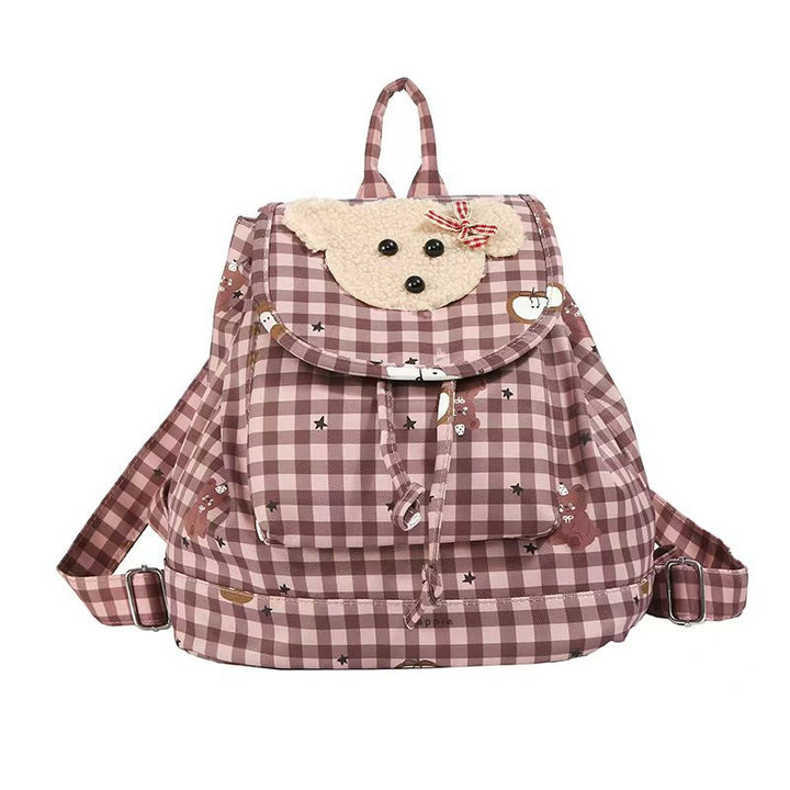 Backpack with Charming Plush Bear Motif and Playful Checkered Pattern Stornfield