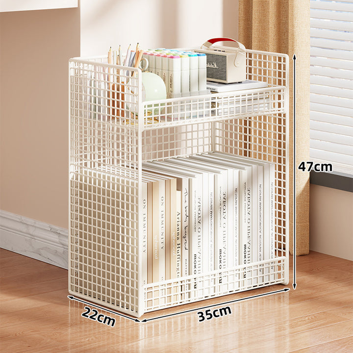 Vertical Mesh Countertop Produce and Pantry Organizer with Two-Tier Shelf and Tall Herb Compartment