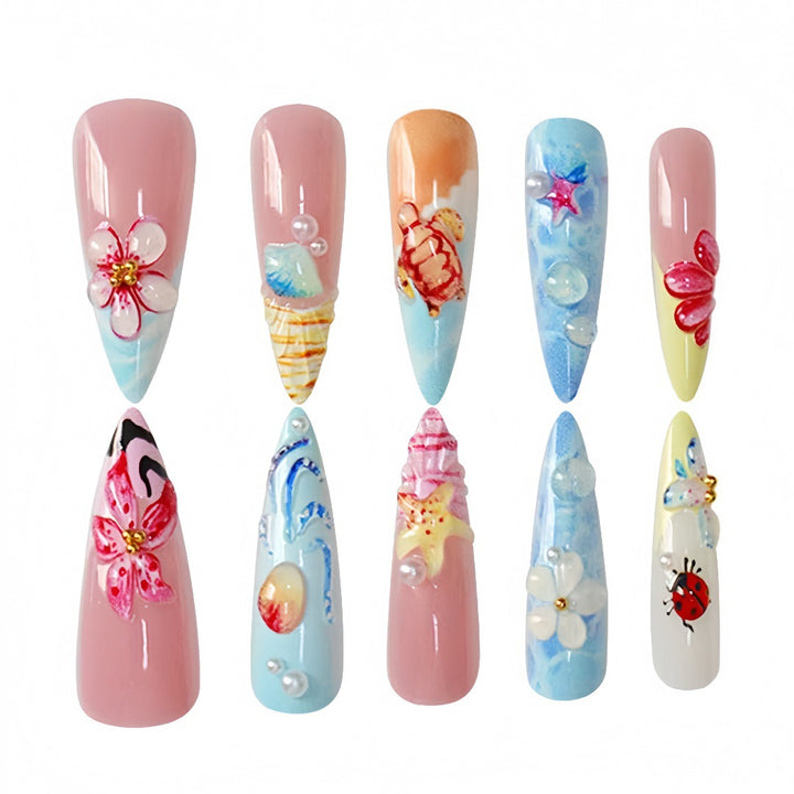 Artistic Marine-Inspired Press-On Nail Set Stornfield