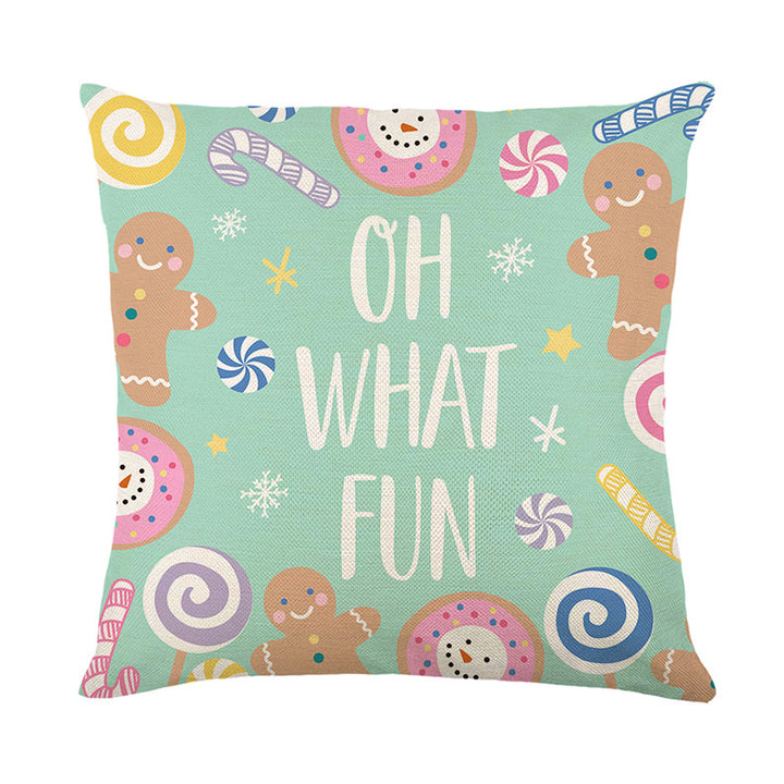 Festive Square Decorative Pillow Cover with Merry and Bright Holiday Typography and String-Light Motif