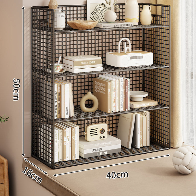 Tiered Metal Grid Countertop Display Shelf Organizer with Open Mesh Panels