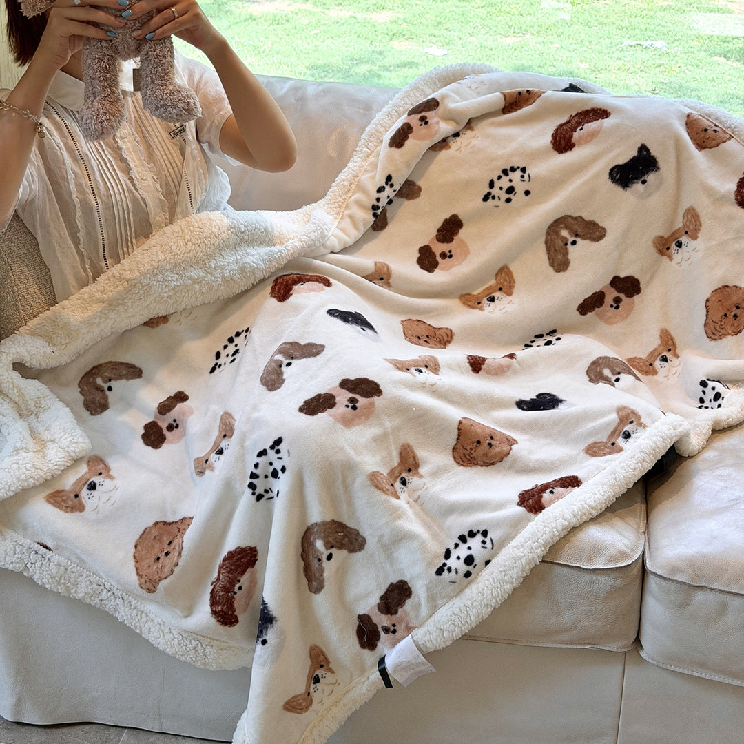 Plush Sherpa-Lined Teddy Print Reversible Throw Blanket