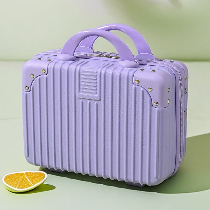 structured hard-shell vanity travel case with faux-leather corner reinforcements and dual top handles Stornfield