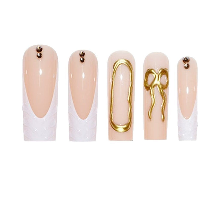 Artistic 3D Press-On Nail Set with Decorative Gold Accents Stornfield