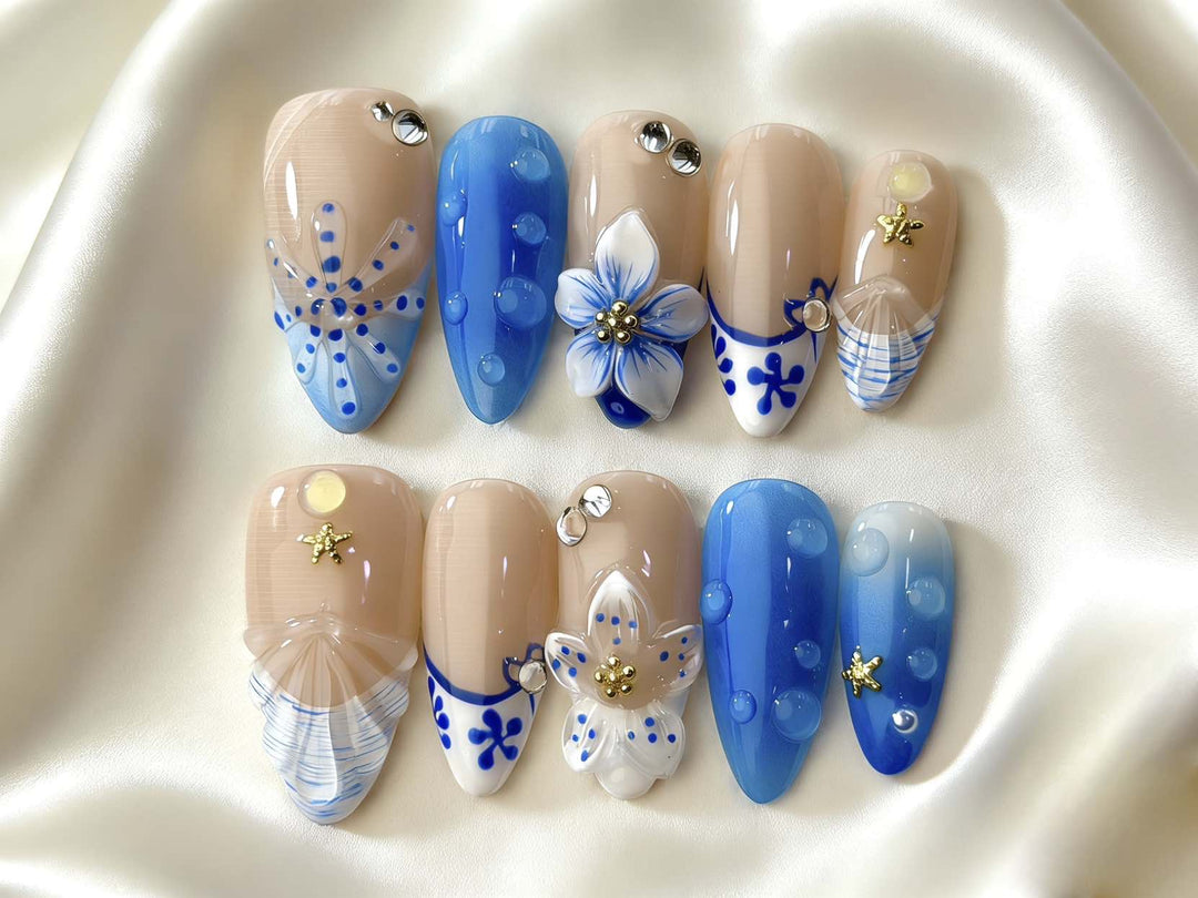 Ocean-Inspired Decorative Press-On Nails
