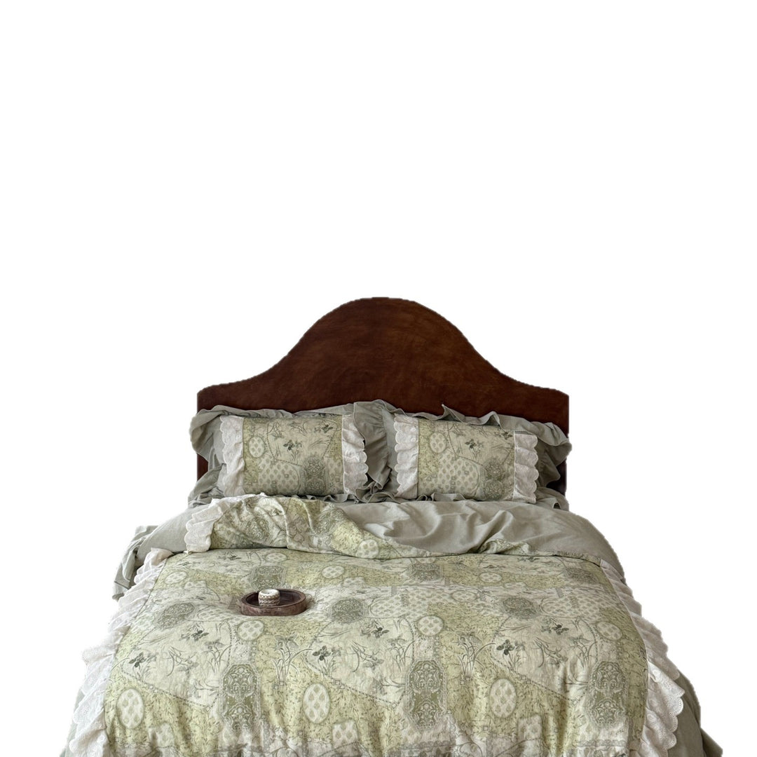 Vintage Cottage Linen-Blend Ruffled Eyelet Lace Duvet Cover Set